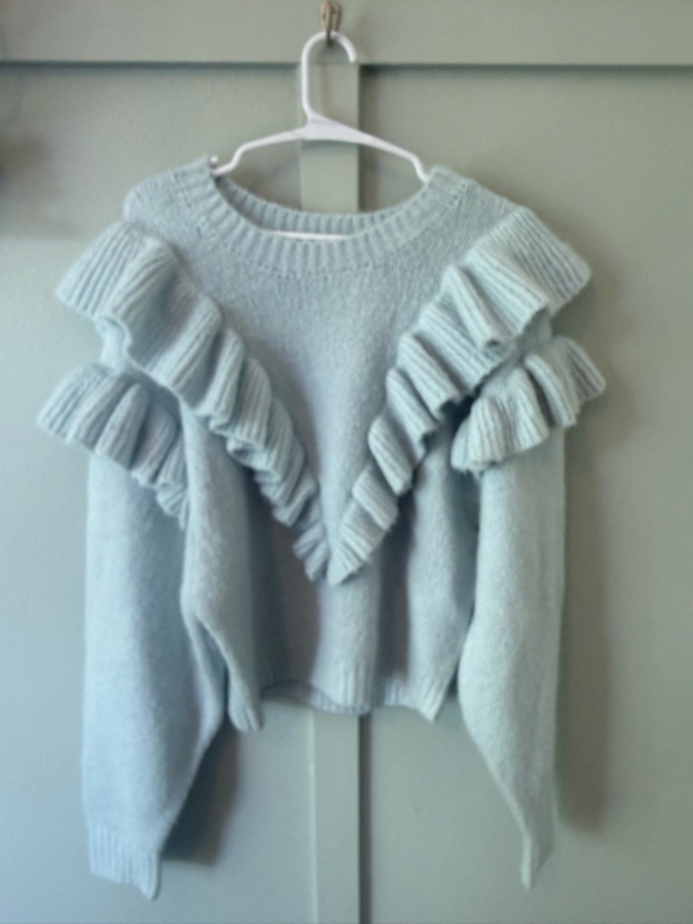 Lost + Wander Pale Blue Ruffle Knit Sweater